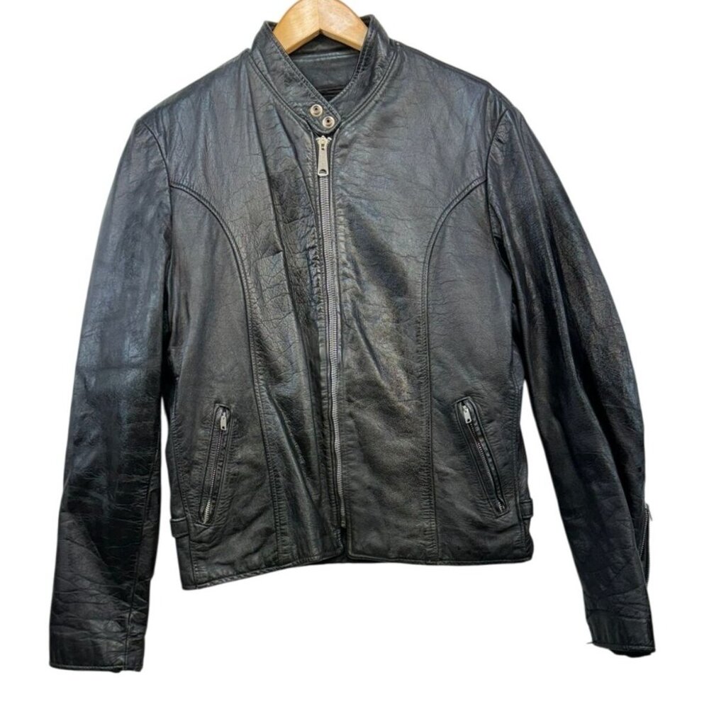 Leather Loft Mens Black Leather Jacket Size 40 With Zipper & Button Closure